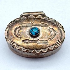 Petite Vintage Hopi Morris Robinson Turquoise Arrow Hand Stampwork Silver Box picture