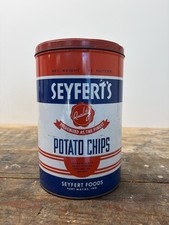 Vintage Seyfert's Potato Chips 14 oz Tin Can Fort Wayne Indiana Advertising picture