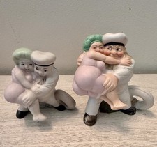 Vintage Sailor Carrying Girl Figural Candleholders Novelty Pair Set picture