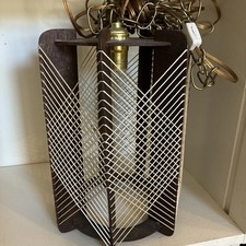 Vintage Mid Century Modern String Pendant Lamp Fixture Wood And String picture