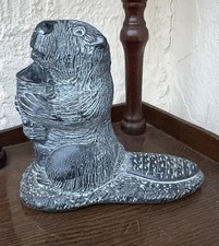 Vtg Aardvark Beaver Holding Chewed Log Carved Soapstone Figurine From Canada picture