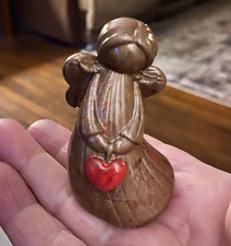 Handmade resin Angel Figurine Holding Red Heart Brown Red glitter Small picture