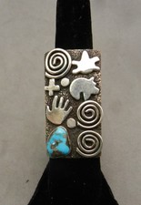 LG VTG NAVAJO ALEX SANCHEZ STERLING & TURQUOISE PETROGLYPH RING, 7 3/4 sz, 1.75