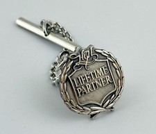 Vtg Lifetime Partner Tie Tack Chain Lapel Pin Sterling Silver Award picture