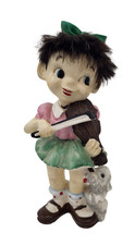 Vintage Ceramic Girl with Faux Hair Playing Violin Figurine Japan picture