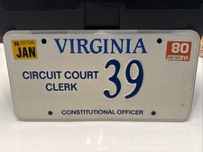Exp. Va Personalized Vanity License Plate Circuit Court Clerk 39 Government Tag picture