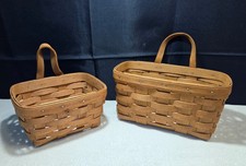 Longaberger 1988 Wall Hanging Baskets 1 Mail & 1 Small Key Leather Straps 2 LOT picture