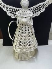 Vintage 1990s Large 13” Crochet Mache Starched Angel Tree Topper or Centerpiece picture