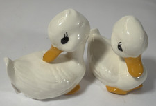 Vtg 3 1/2” Duck Goose Figurines Small Ceramic White Country Farmhouse Set 2 picture