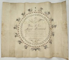 1850s antique ORNAMENTAL PENMANSHIP CHERUB EAGLE signed AMOS L COREY calligraphy picture