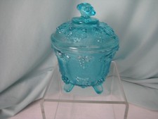 Blue Glass Covered Compote small footed bowl unbranded No cracks or chips picture