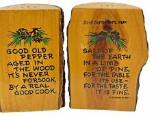 Vintage Wood Tree Stump Salt of Earth Good Old Pepper Salt and Pepper Shakers picture