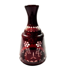 Vintage Czech Ruby Red Cut To Clear Glass Drink Decanter 8 Inch picture