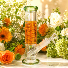 Green Orange Freezer Ready Glycerin Coil Glass Bong 14mm Bowl 8.5 inch picture