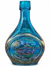 1971 Wheaton Apollo 14 Aqua Iridescent Glass Bottle NASA Moon 8.25 Vintage  picture