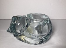 Sleeping kitty Cat votive Candle holder Clear Glass Preowned Indiana glass picture