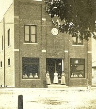 RPPC Vintage Photo Postcard Town Hall Clock Storefront Advertising Busts c1910s picture