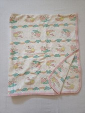 VTG Carters Baby Blanket Cotton Bunny Stroller Cloud Rainbow Pink Trim Polka Dot picture