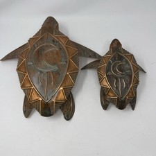 Handmade Copper Sea Turtle Pair Metalware Beach Home Decor Half Crescent Moon picture