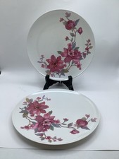 Set 2 Vintage White w Pink Flowers 9.25
