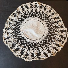 Vintage Round Linen Crochet Lace Doily Off White Handmade Table Decor 11 inch picture