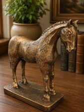 Antique Gold Horse Vintage Style Horse Statue Figurines Shelf Decor Bookend 7.5” picture