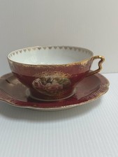 VTG 1920s ROSENTHAL “CARMEN” MUSTACHE QUARD TEA CUP AND SAUCER BURGUNDY GOLD picture