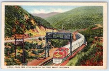 1945 CAJON PASS SANTA FE TRAIN FRED HARVEY RESTAURANTS HOTELS LINEN POSTCARD picture