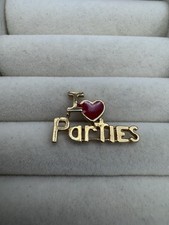 VTG I Love Parties Red Heart Lapel Pin Gold Tone Small Metal (P5) picture