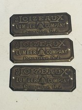 3 Antique  J.D. Loizeaux Lumber Company Embossed Metal Nameplates Liberty Bell picture