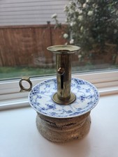 B&G BING & GRONDAHL Traditional BLUE Fluted Brass Chamberstick Candle Holder picture