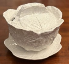 Bordallo Pinheiro White Cabbage Leaf Soup Tureen Lid Underplate Set Portugal picture