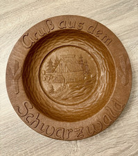 Vintage German Black Forest 13” Carved Wooden Wall Plate Gruß aus  Schwarzwald picture
