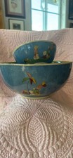 Vintage 1940 washy blue Mexican Tlaquepaque  bowl Set picture