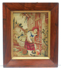 Antique C19th FOLK ART Berlin Wool Little Red Riding Hood c1850 #2 of 2 Framed picture