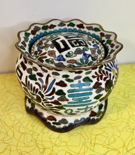 Vintage Chinese Cloisonne Swivel Lid Ash Pot Incense Bowl Longevity Enamel picture