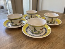 4 HB Henriot QUIMPER Oversize Cup & Saucer Sets France Breton Man & Lady picture