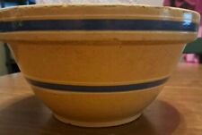 Vintage Yellow Ware Blue And White Striped Mixing Bowl 11.5