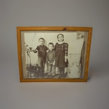 VTG Creepy Framed Picture of 3 Kids w/ Annabelle Looking Doll 11.5x9” WEIRD AF picture
