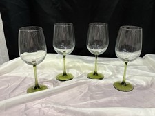 Six (6) Pantiago Green by Pier 1 Clear Bowl, Green Stem and Foot Wine Glasses picture