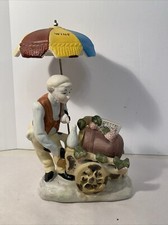Capodimonte Vintage Porcelain Wine Peddler Vendor With Wagon & Umbrella Figurine picture