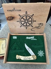 Vintage US SCHRADE Scrimshaw Nautical Folding Pocket Knife w/ Box Never Used picture