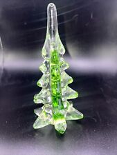 Vintage Clear Art Glass Christmas Tree w/Green Ribbon Running In The Center picture