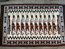 Large Vintage Mexican Wool Rug Blanket Navajo Yei Style 51