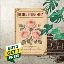 Three Pink Roses Botanical Tin Sign Vintage Cottage Garden Metal Wall Plaque picture