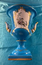 VINTAGE LIMOGE 14 INCH DOUBLE HANDLES VASE WITH CUPIDS picture