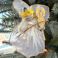 Vintage Angel Christmas Ornament Spun Cotton Chenille Tulle Violin Gold Japan picture