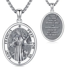 St Francis of Assisi Necklace S925 Sterling Silver Saint Francis Medal Jewelr... picture