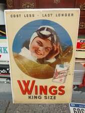 c.1940s Original Vintage Wings King Size Cigarettes Sign Litho Aviation Pilot  picture