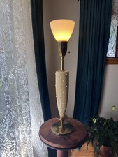 Vtg MCM Tommi Parzinger Faux Pearl Studded Wood Table Lamp Rembrandt 50’s 60’s picture